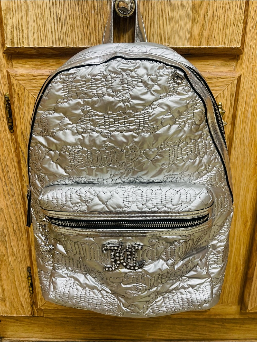 Juicy Couture Silver Quilted Large Backpack with Charm Heart